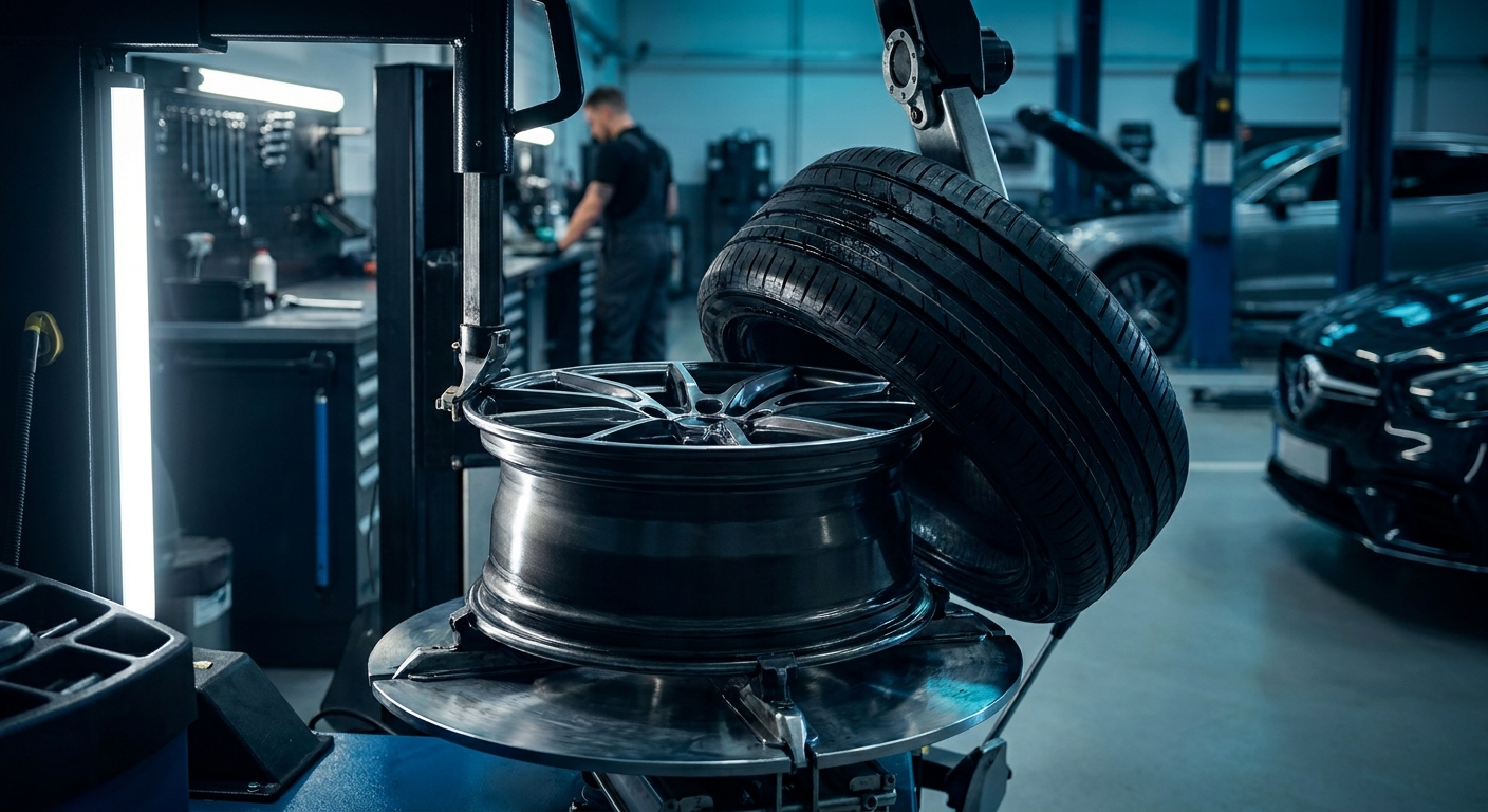 New tyres being fitted and balanced at Beyana Automotive Epping workshop